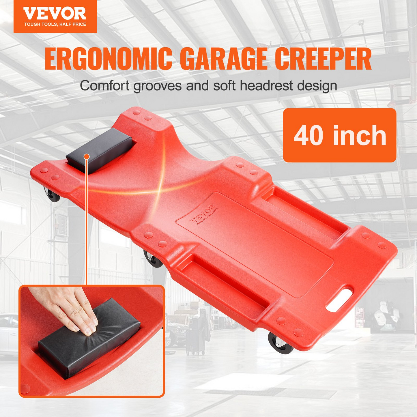 VEVOR 40 in Mechanic Plastic Creeper Automotive Rolling Garage 350 lbs HDPE