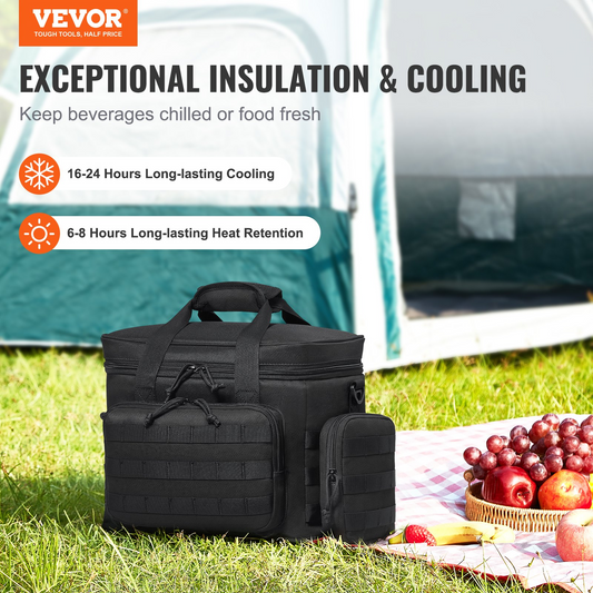 VEVOR Cooler Bag, 20L Insulated Lunch Bag with Molle Design and Multi-Pocket, 600D Cooler Lunch Box with Removable Storage Bags, Soft Cooler for Office, Picnic, Hiking, Beach or Beverage, Black