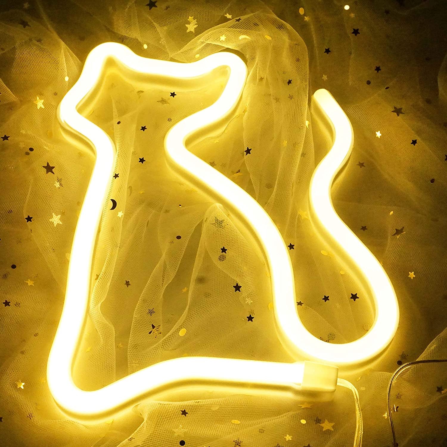 Cat Neon Light, Cute Neon Cat Sign, Battery or USB Powered Night Light as Wall Decor for Kids Room, Bedroom, Festival, Party, Valentine'S Day (Yellow)