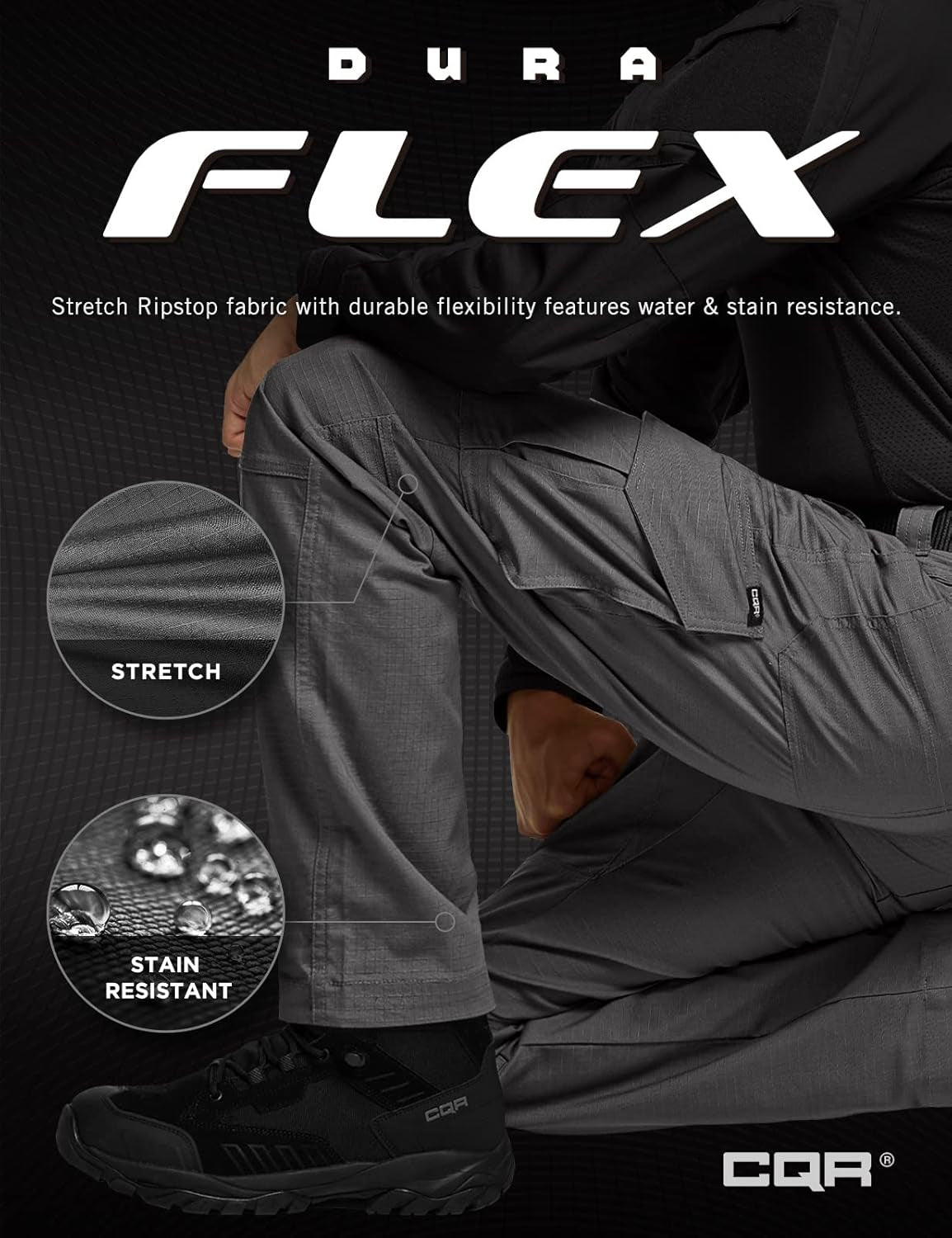 Men'S Flex Ripstop Tactical Pants, Water Resistant Stretch Cargo Pants, Lightweight EDC Hiking Work Pants