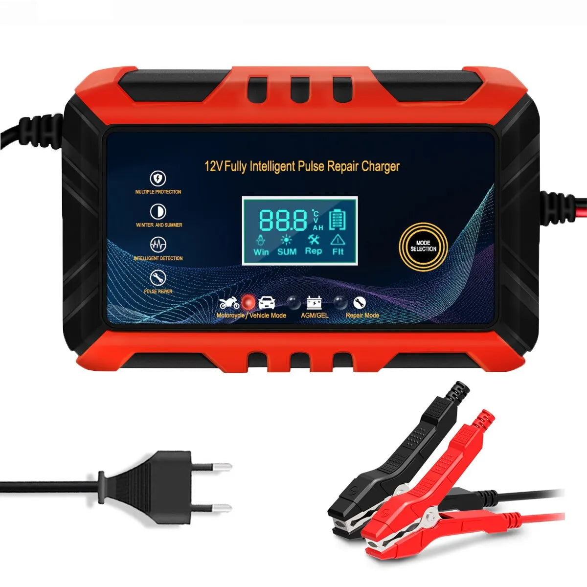 Car Battery Charger 12V Intelligent Pulse Repair LCD Display Car Battery Motorcycle Battery Charging Battery Repair Charger