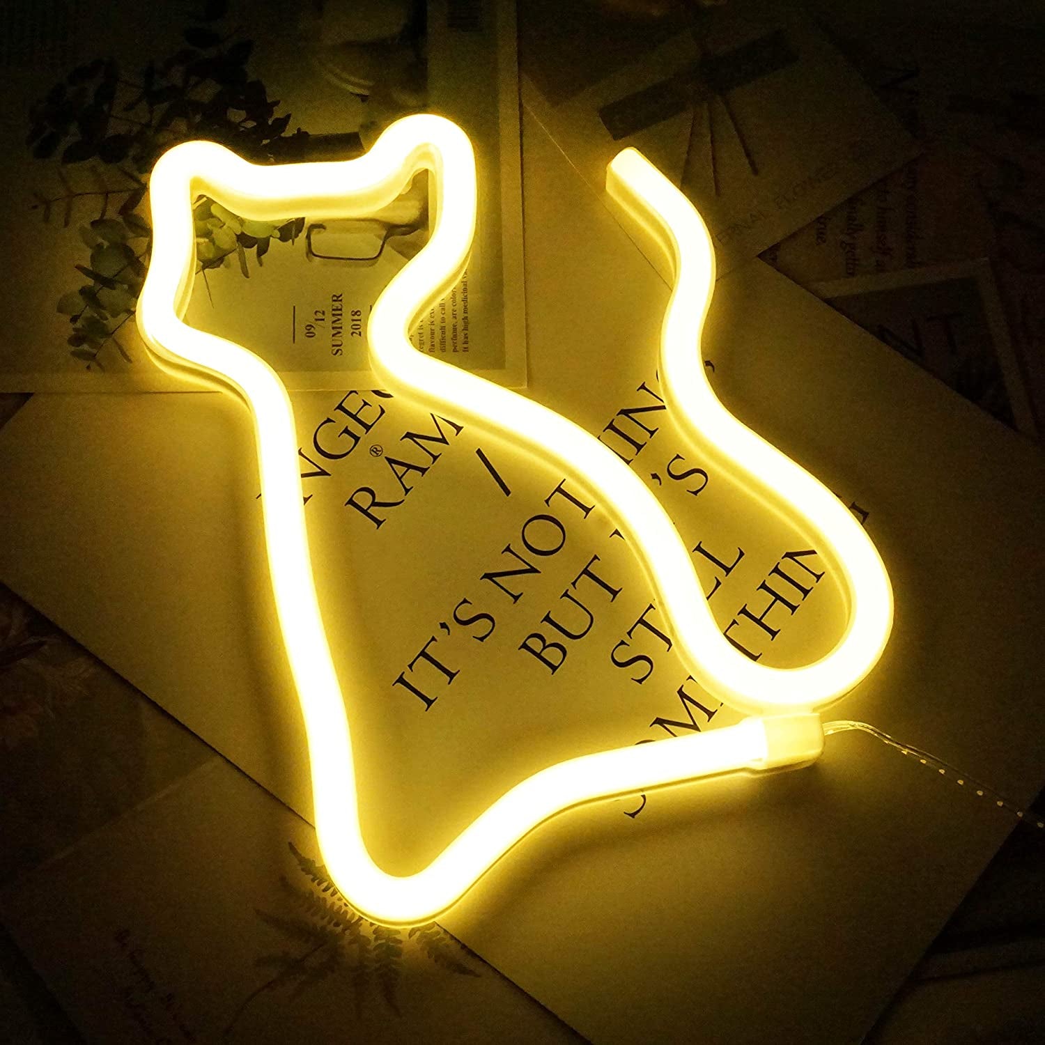 Cat Neon Light, Cute Neon Cat Sign, Battery or USB Powered Night Light as Wall Decor for Kids Room, Bedroom, Festival, Party, Valentine'S Day (Yellow)