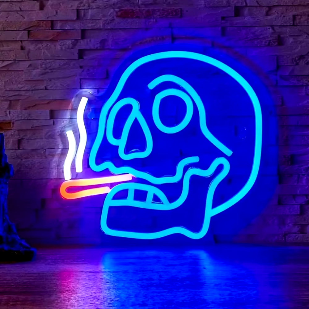 Backboard Led Neon Light, Cigar Skull for Home Decor Man Cave Neon, Powered by USB 5V, with Acrylic Base,For Halloween Decor