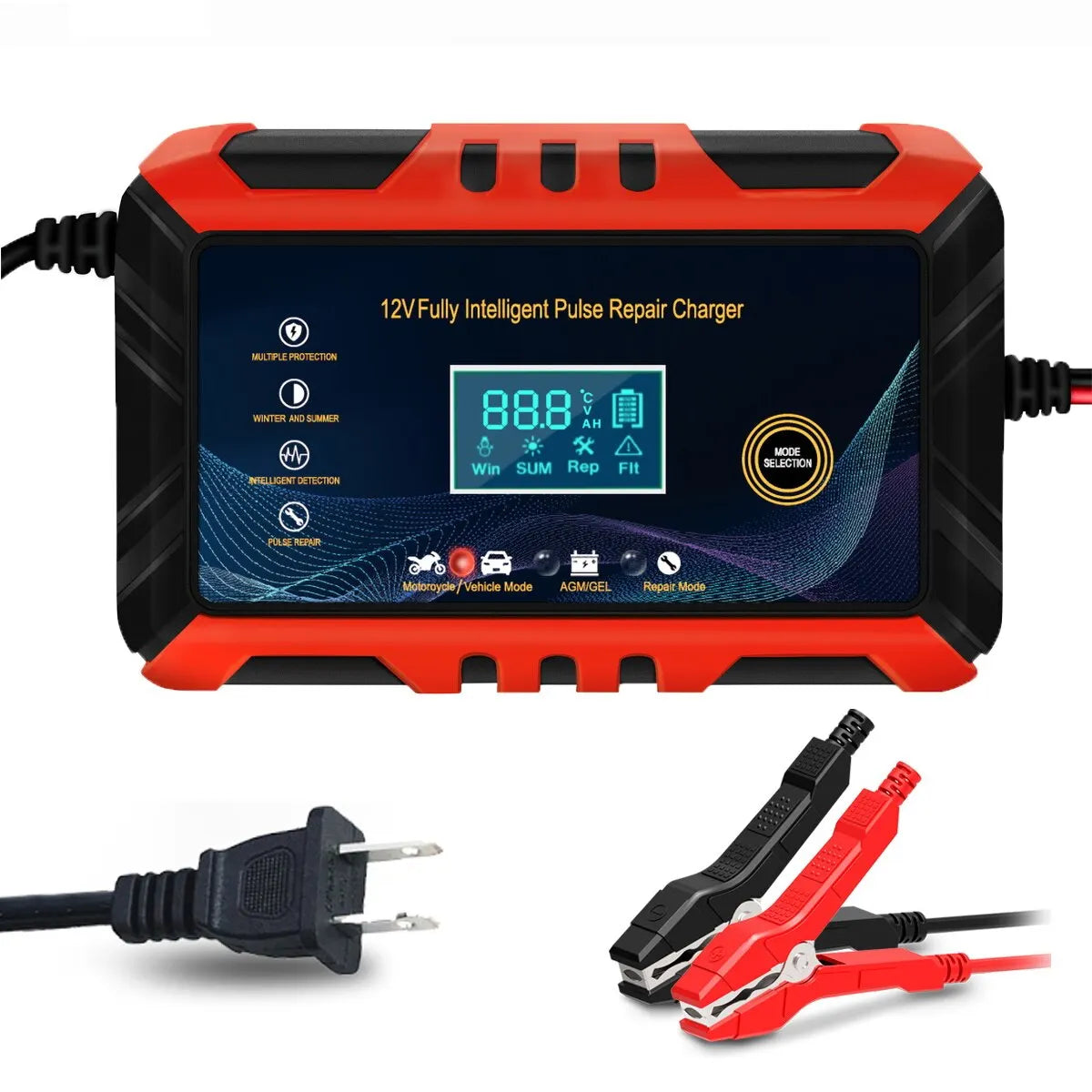 Car Battery Charger 12V Intelligent Pulse Repair LCD Display Car Battery Motorcycle Battery Charging Battery Repair Charger