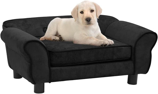 Plush Dog Sofa - Thickly Padded Pet Sofa - Single Sofa - Wooden Frame Couch Dog Bed for Small, Medium, Large Pets 28.3'' X 17.7'' X 11.8'', Black