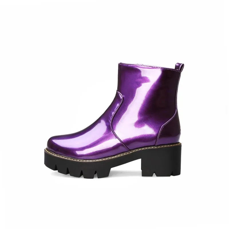 PXELENA Patent Leather Combat Boots for Women