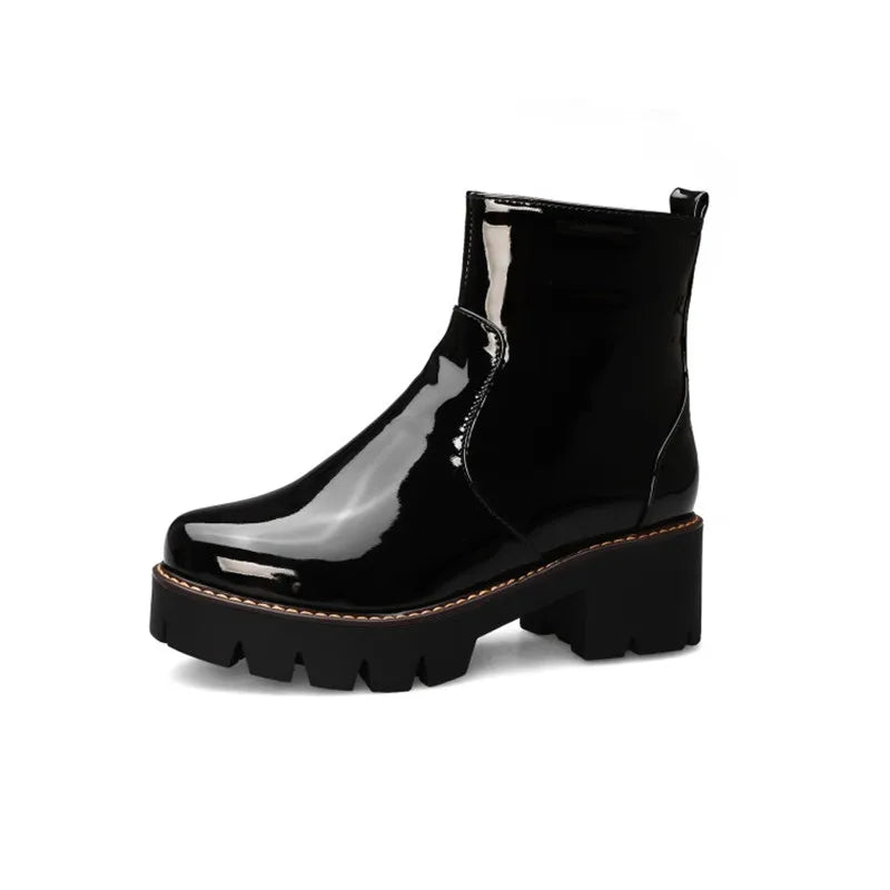 PXELENA Patent Leather Combat Boots for Women