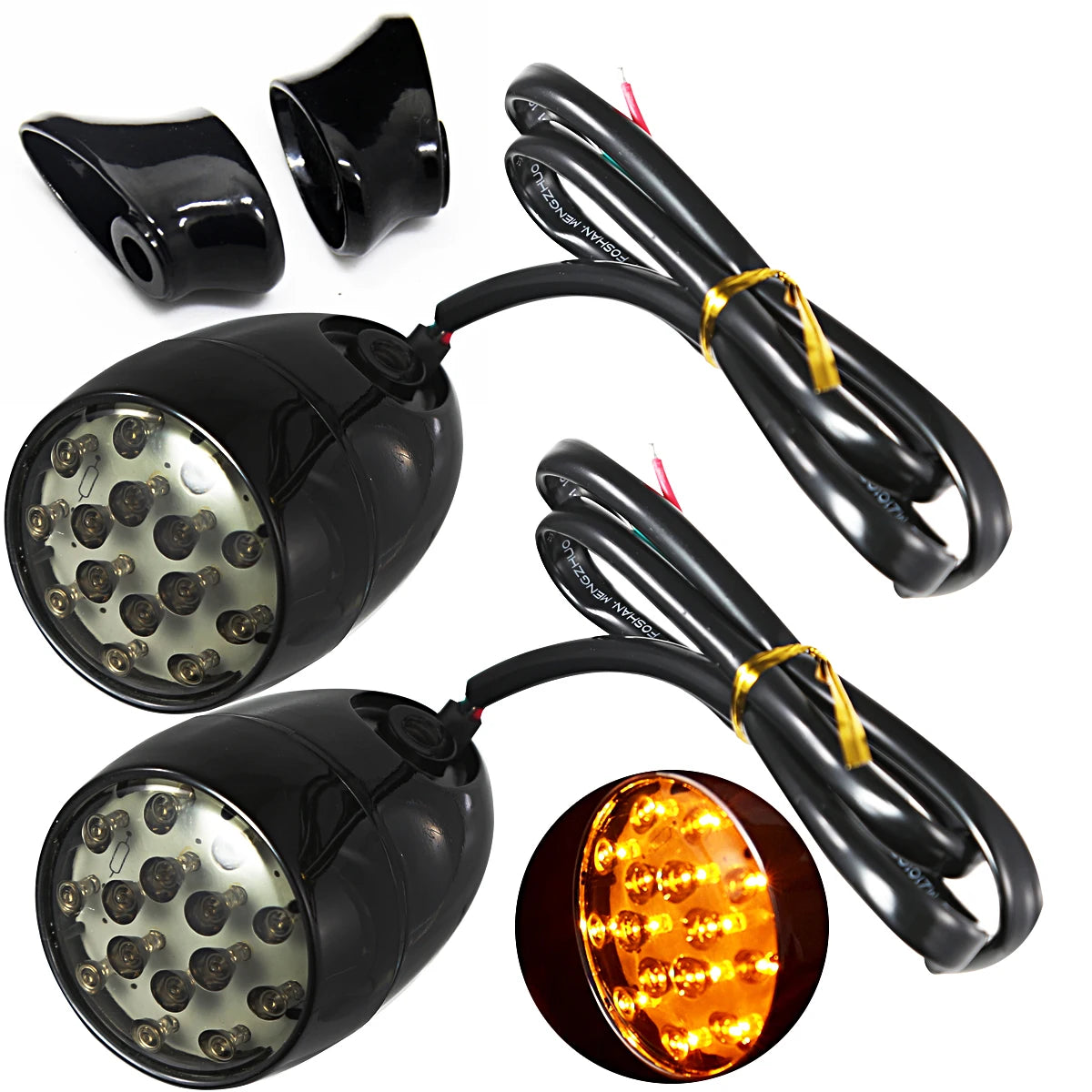 Rear Gloss Black Turn Signals Indicators LED Lights With Short Brackets For Harley Sportster XL883 1200 Dyna Fatboy Softail