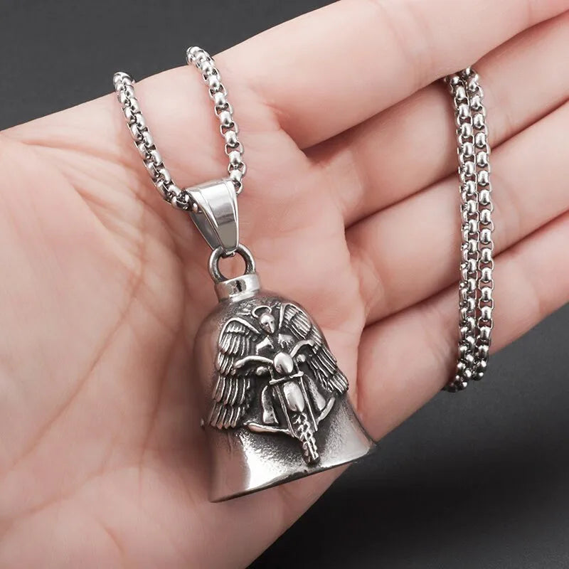 Biker Motorcycle Bell Pendant with Stainless Steel Chain