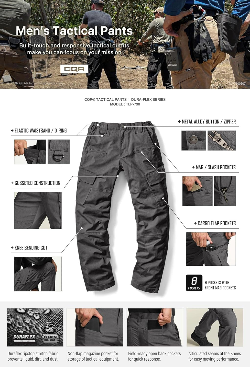 Men'S Flex Ripstop Tactical Pants, Water Resistant Stretch Cargo Pants, Lightweight EDC Hiking Work Pants