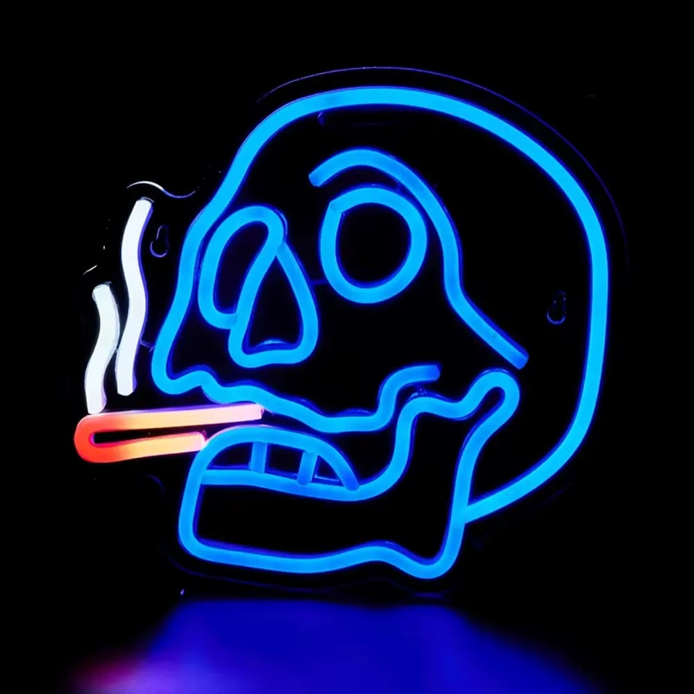 Backboard Led Neon Light, Cigar Skull for Home Decor Man Cave Neon, Powered by USB 5V, with Acrylic Base,For Halloween Decor