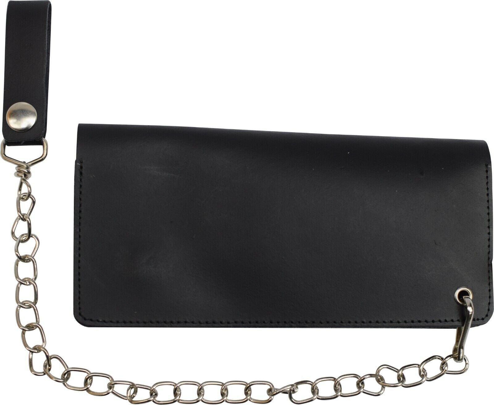 Leather Motorcycle Trucker Biker Chain Wallet with inside Zipper Black